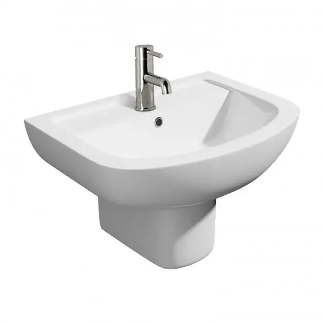 Kartell Studio Basin with Semi Pedestal – 550mm Wide – 1 TH – Gloss White