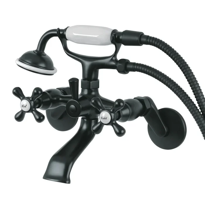 Kingston KS266MB Two-Handle 2-Hole Wall Mount Clawfoot Tub Faucet with Hand Shower, Matte Black