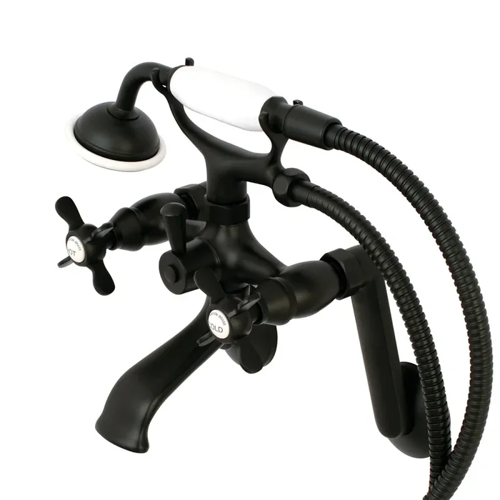Kingston KS289MB Three-Handle 2-Hole Tub Wall Mount Clawfoot Tub Faucet with Hand Shower, Matte Black