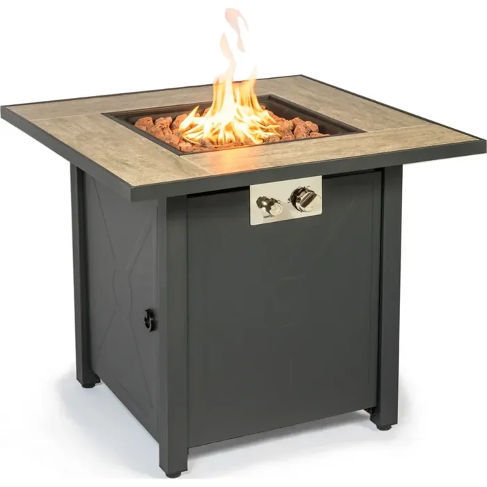 MDA Designs KAMAR Metal Frame Garden and Patio Ceramic Tabletop Gas Fire Pit