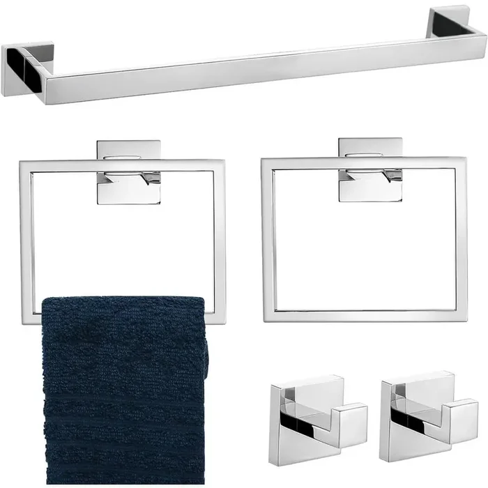 Rectangular 5 -Piece Bath Hardware Set with Mounting Hardware in Polished Chrome