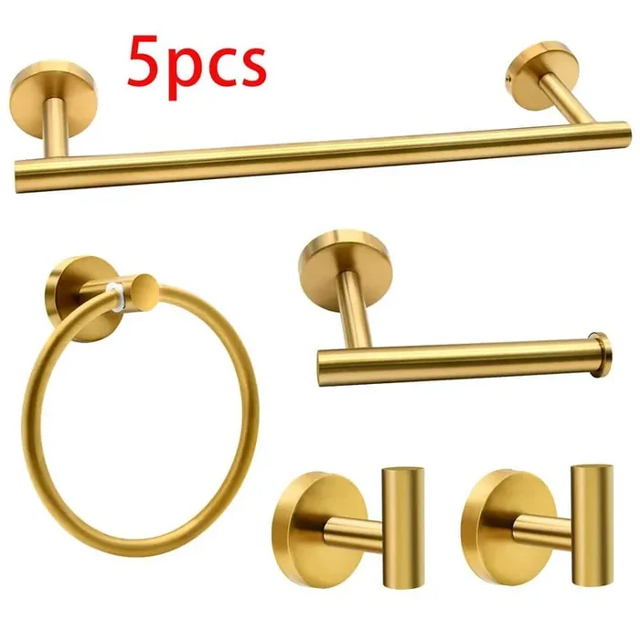 Round 5 -Piece Bath Hardware Set with Mounting Hardware in Brushed Gold