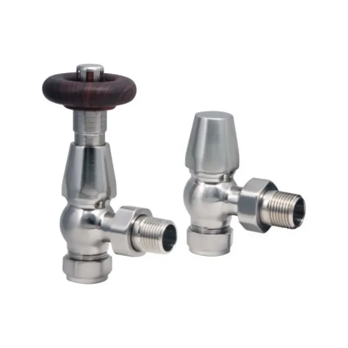 Scudo Angled Towel Radiator Valve Pair – Satin Nickel