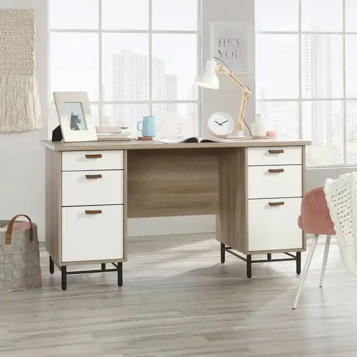 Teknik Avon Oak and White Desk with Leather Handles (5423235)