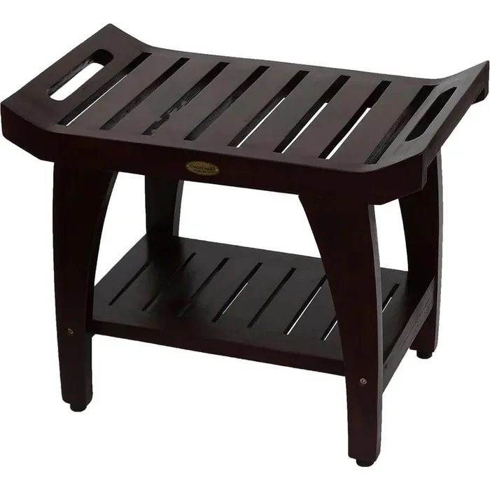 Tranquility 24 in. Teak Eastern Style Shower Bench with Shelf