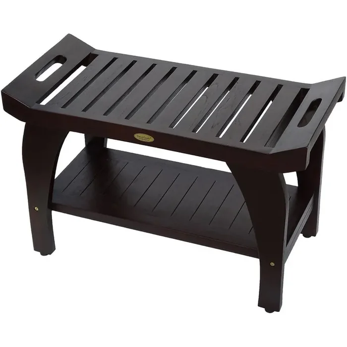 Tranquility 30 in. Teak Shower Bench with Shelf