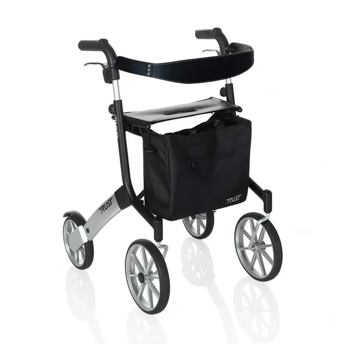 Trust Care Let‘s Go Out 4-Wheel Lightweight Folding Rollator with Seat in Black and Silver