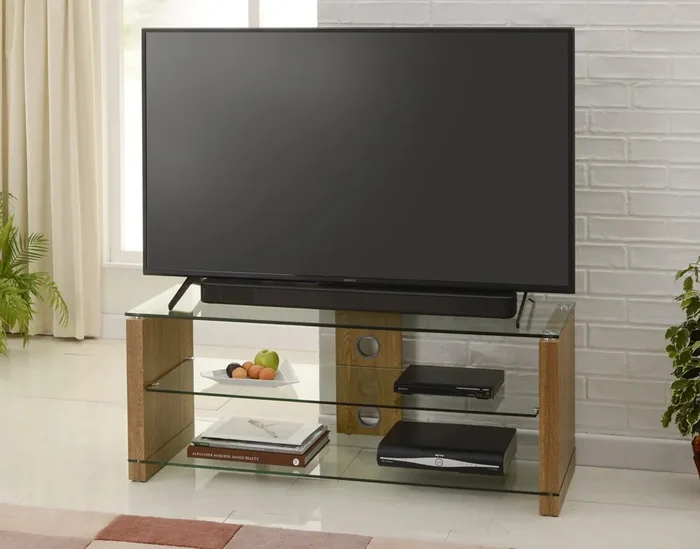 TTAP Elegance TV Stand in Oak and Clear Glass (AVS-L611-1000-3OC)