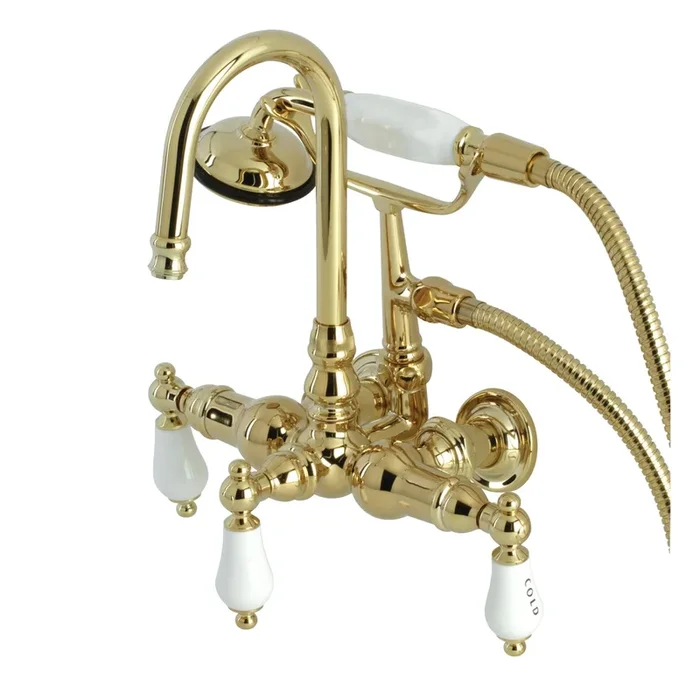 Vintage CA9T2 Three-Handle 2-Hole Tub Wall Mount Clawfoot Tub Faucet with Hand Shower, Polished Brass