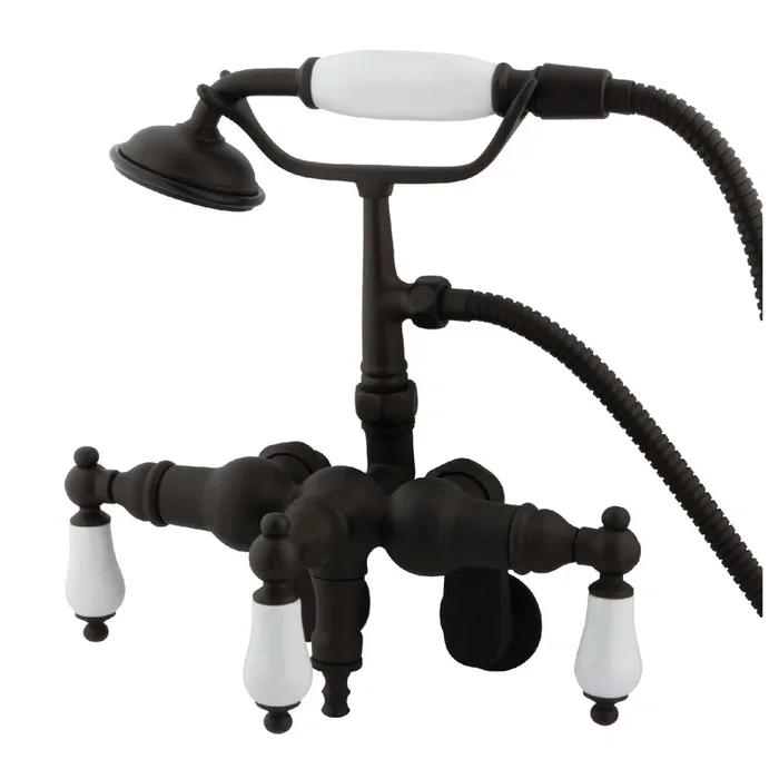 Vintage CC421T5 Three-Handle 2-Hole Tub Wall Mount Clawfoot Tub Faucet with Hand Shower, Oil Rubbed Bronze