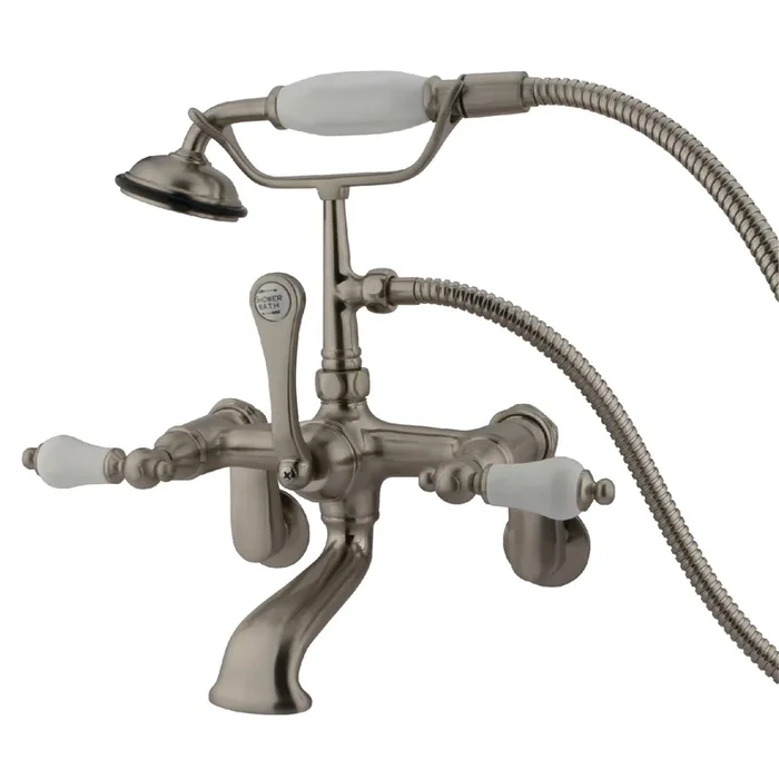 Vintage CC55T8 Three-Handle 2-Hole Tub Wall Mount Clawfoot Tub Faucet with Hand Shower, Brushed Nickel