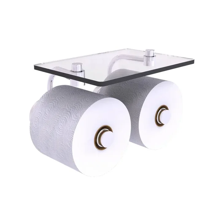 Waverly Place Collection Wall Mounted Toilet Paper Holder in Satin Chrome with Glass Shelf
