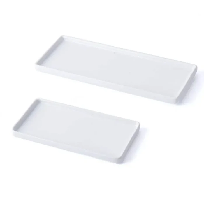 White Rectangular Vanity Tray, 2 Pack Bathroom Sink Storage Tray, Ceramic Bathtub Tray Organizer