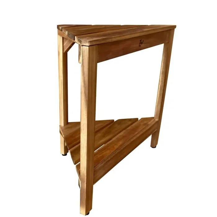 Zen Compact Acacia Corner 2-Tier Shower Shelf and Shaving Stand